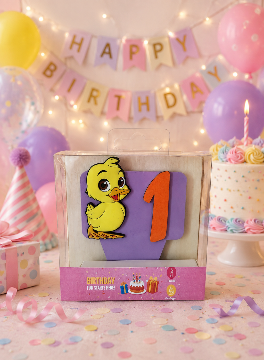 Duck-Themed Birthday Cake topper with Candle !