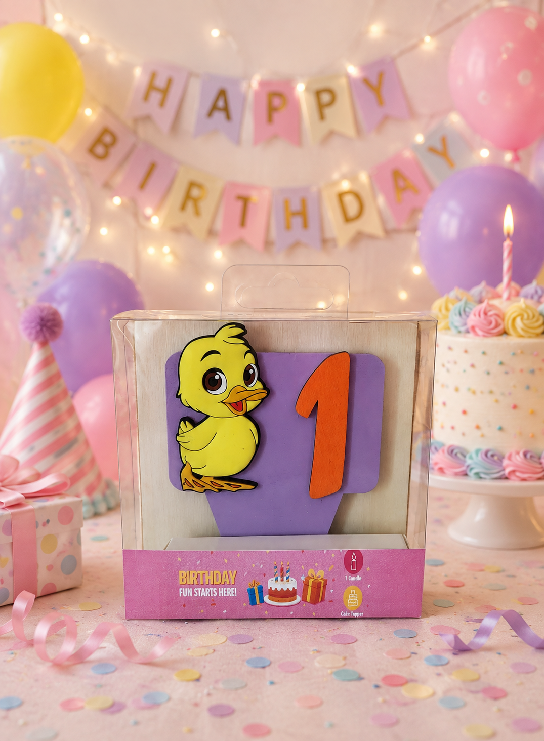 Duck-Themed Birthday Cake topper with Candle !