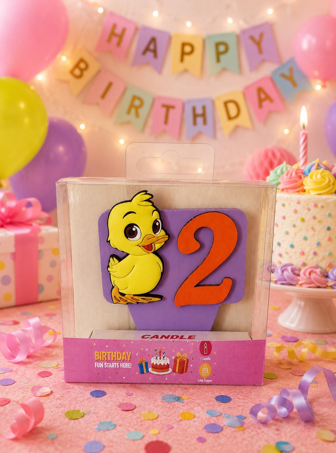 Duck-Themed Birthday Cake topper with Candle !