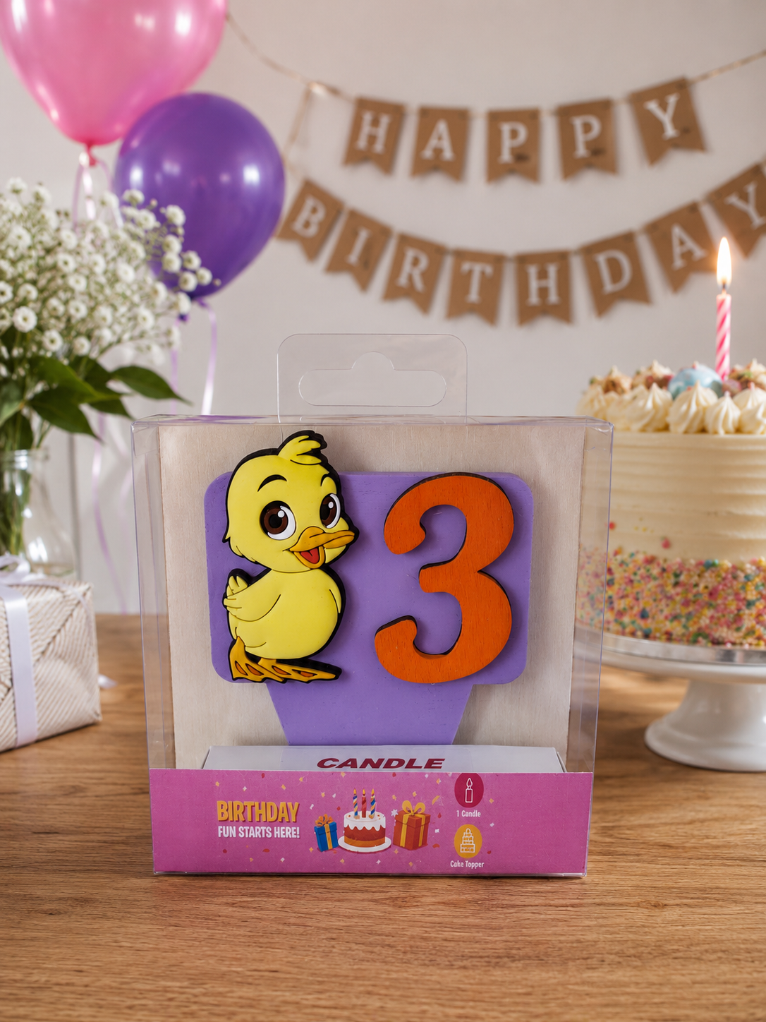 Duck-Themed Birthday Cake topper with Candle !
