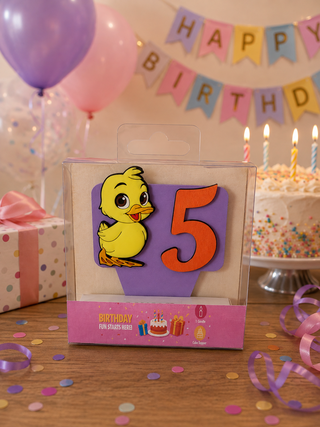 Duck-Themed Birthday Cake topper with Candle !