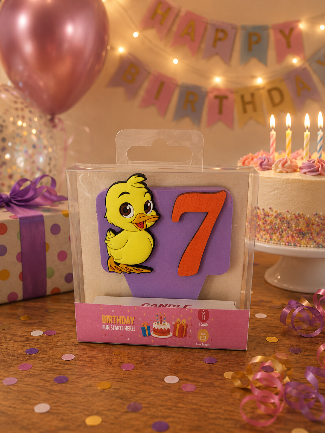 Duck-Themed Birthday Cake topper with Candle !