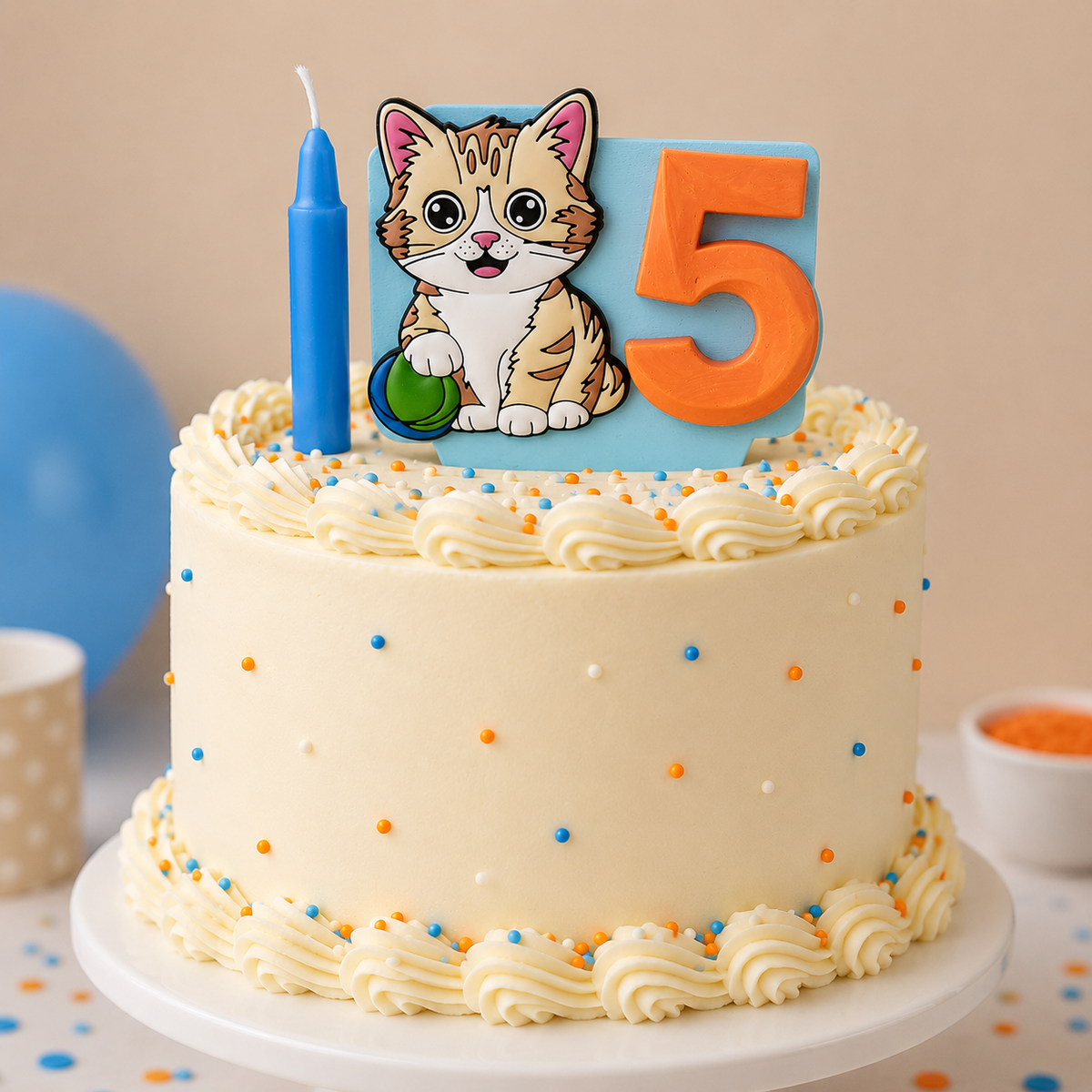 Cat-theme Birthday Cake Topper with Candle !