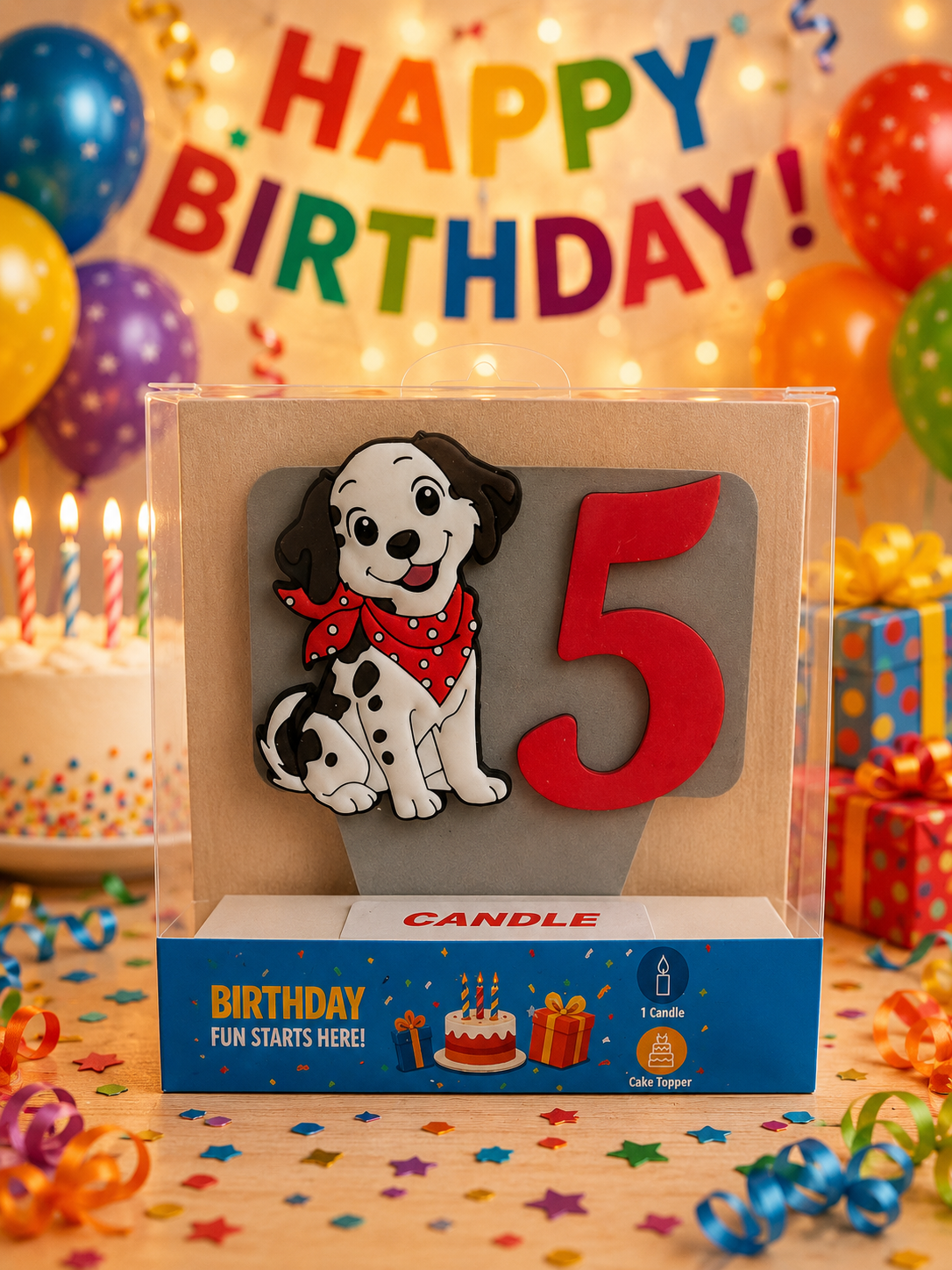 Dog-themed Birthday Cake Toppers with Candles!