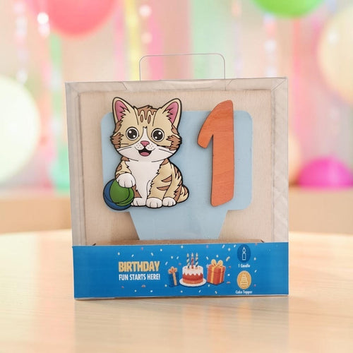 Cat-theme Birthday Cake Topper with Candle !