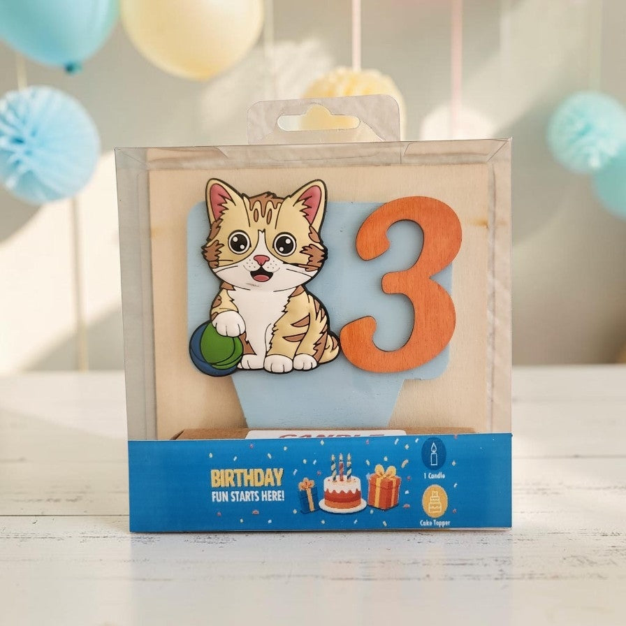 Cat-theme Birthday Cake Topper with Candle !