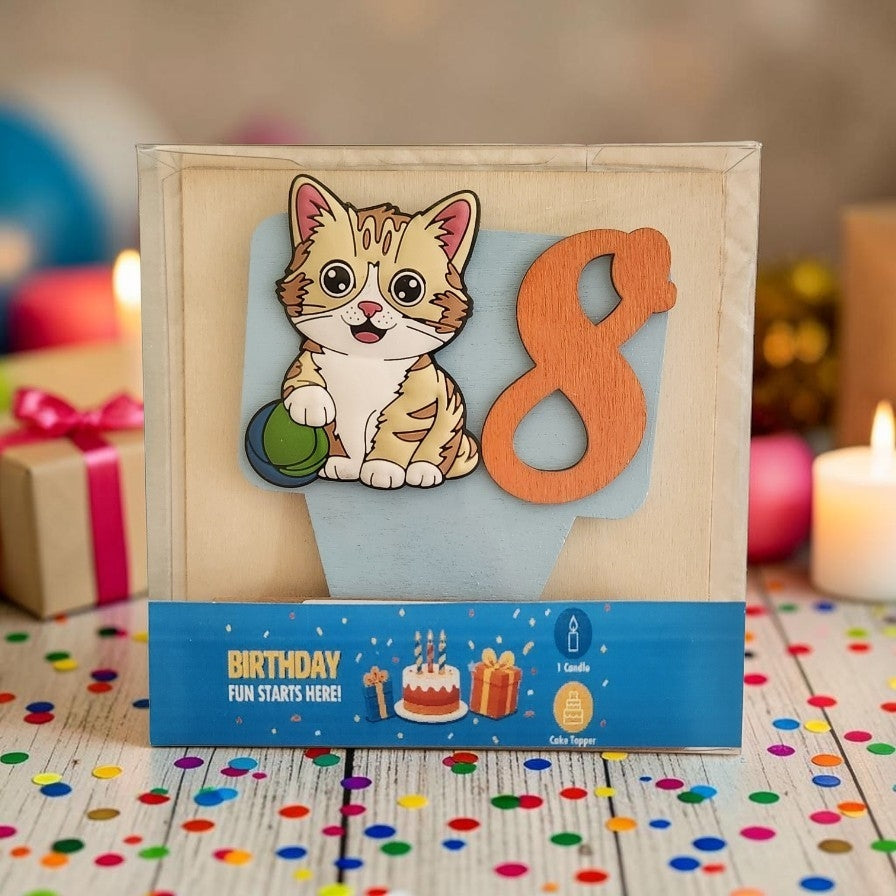 Cat-theme Birthday Cake Topper with Candle !