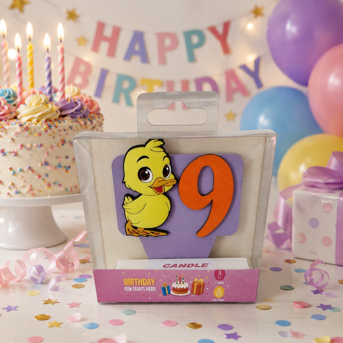Duck-Themed Birthday Cake topper with Candle !