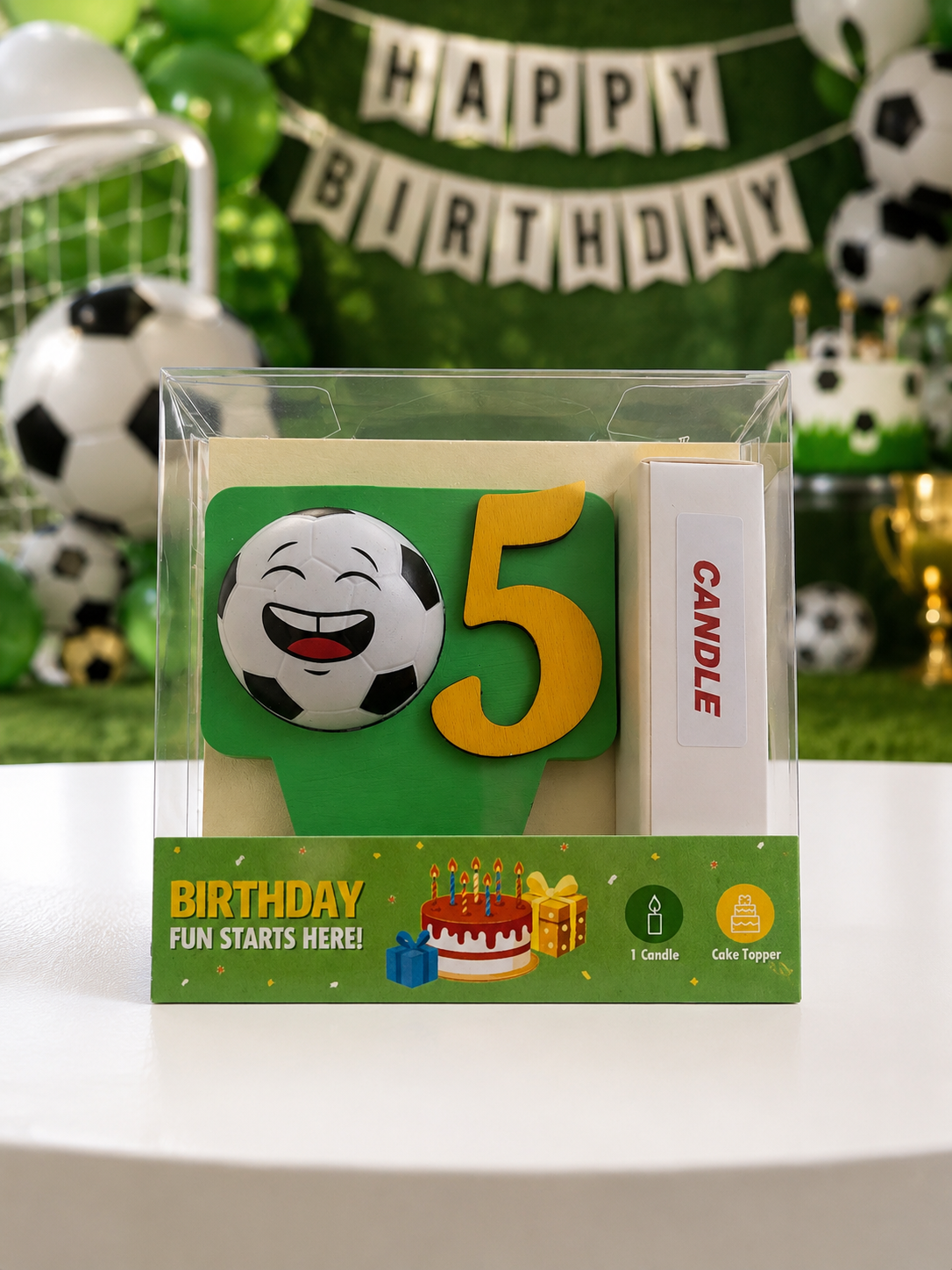 Soccer-theme Birthday Cake Topper with Candle !