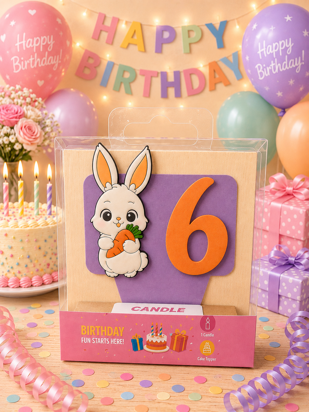 Bunny-theme Birthday Cake Topper with Candle!