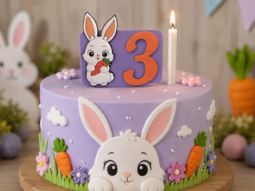 Bunny-theme Birthday Cake Topper with Candle!