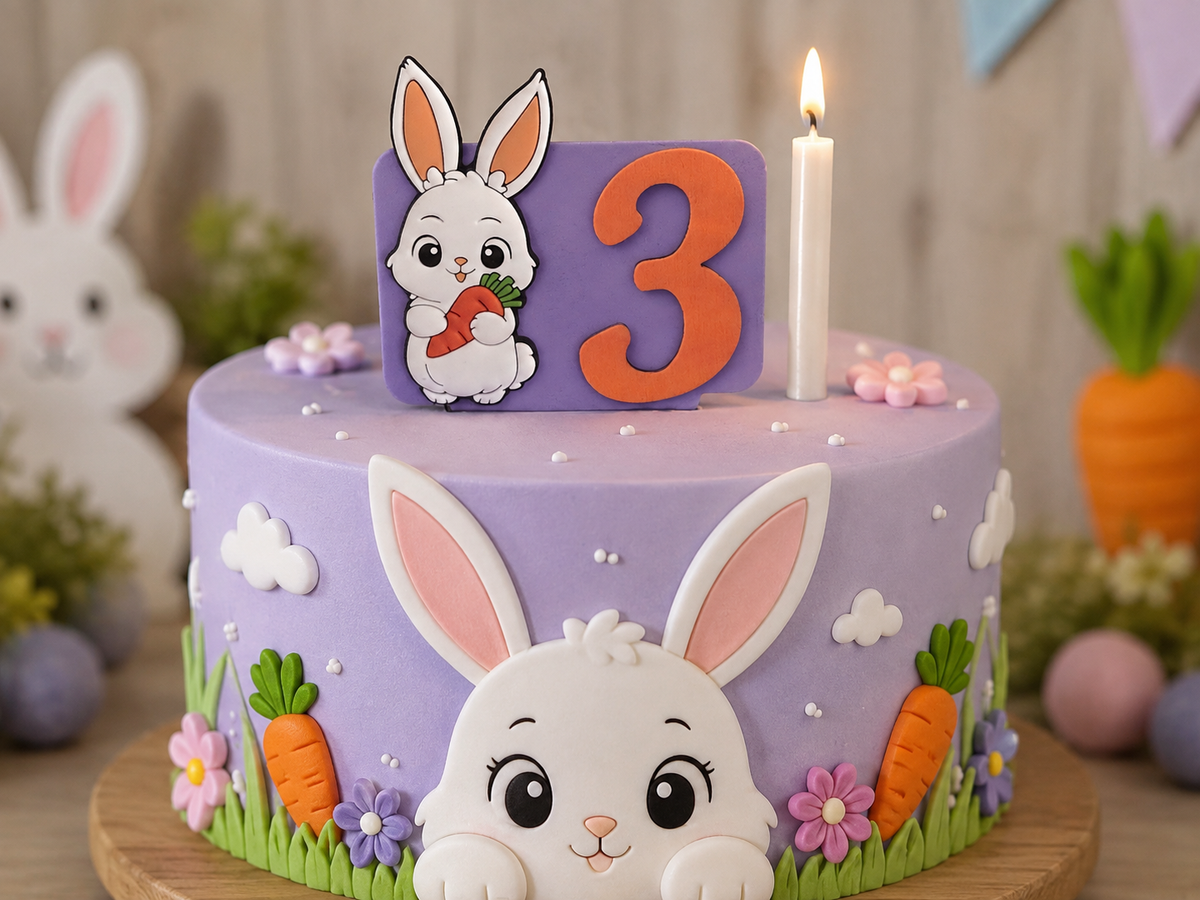 Bunny-theme Birthday Cake Topper with Candle!