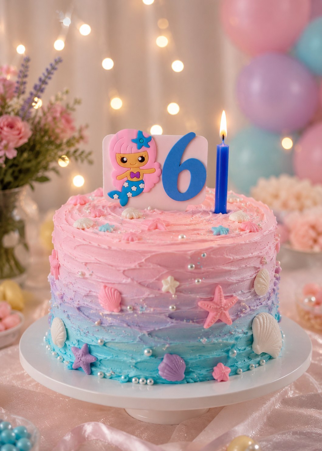 Mermaid-theme Birthday Cake Toppers with a Candle !