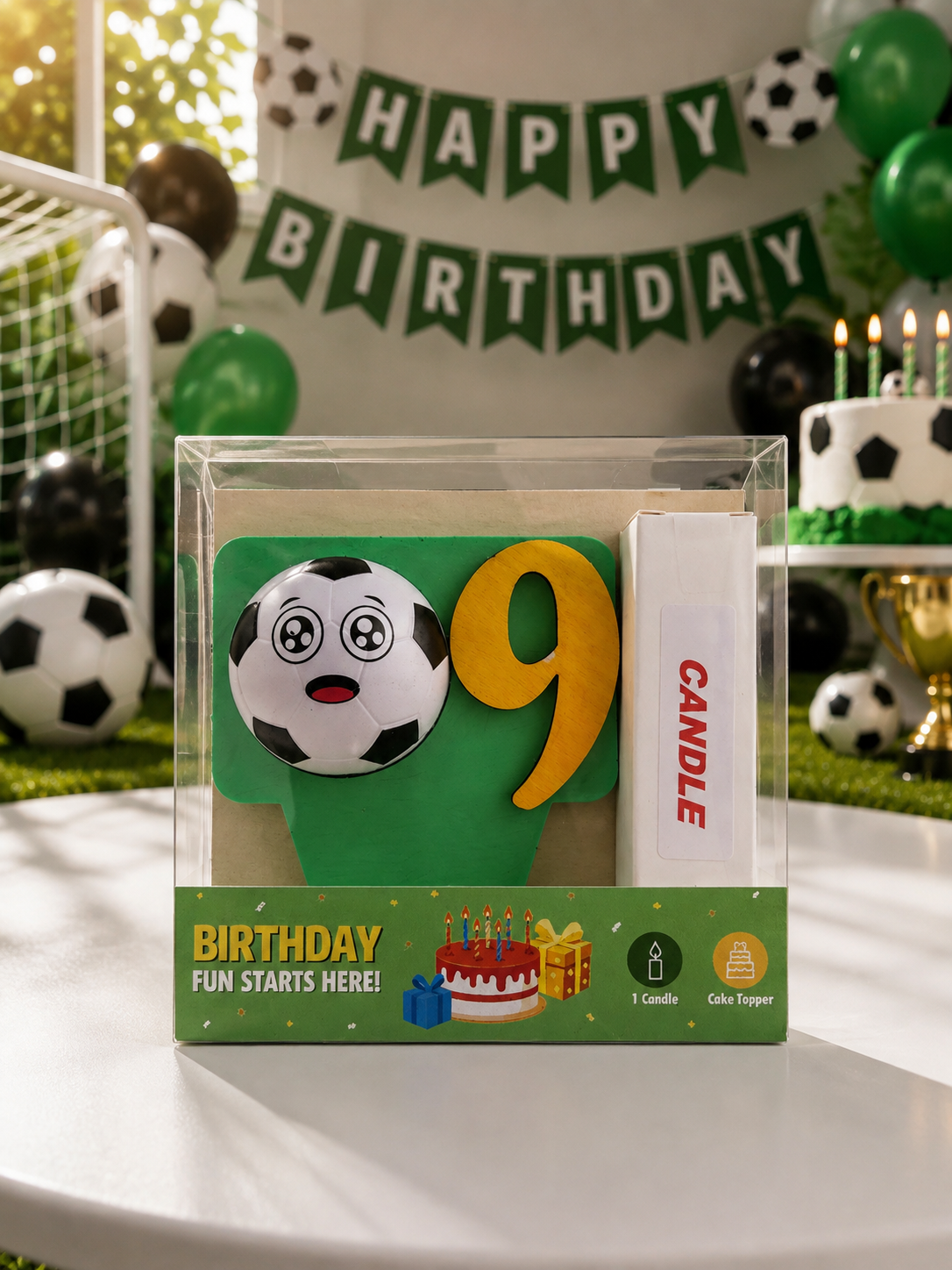 Soccer-theme Birthday Cake Topper with Candle !