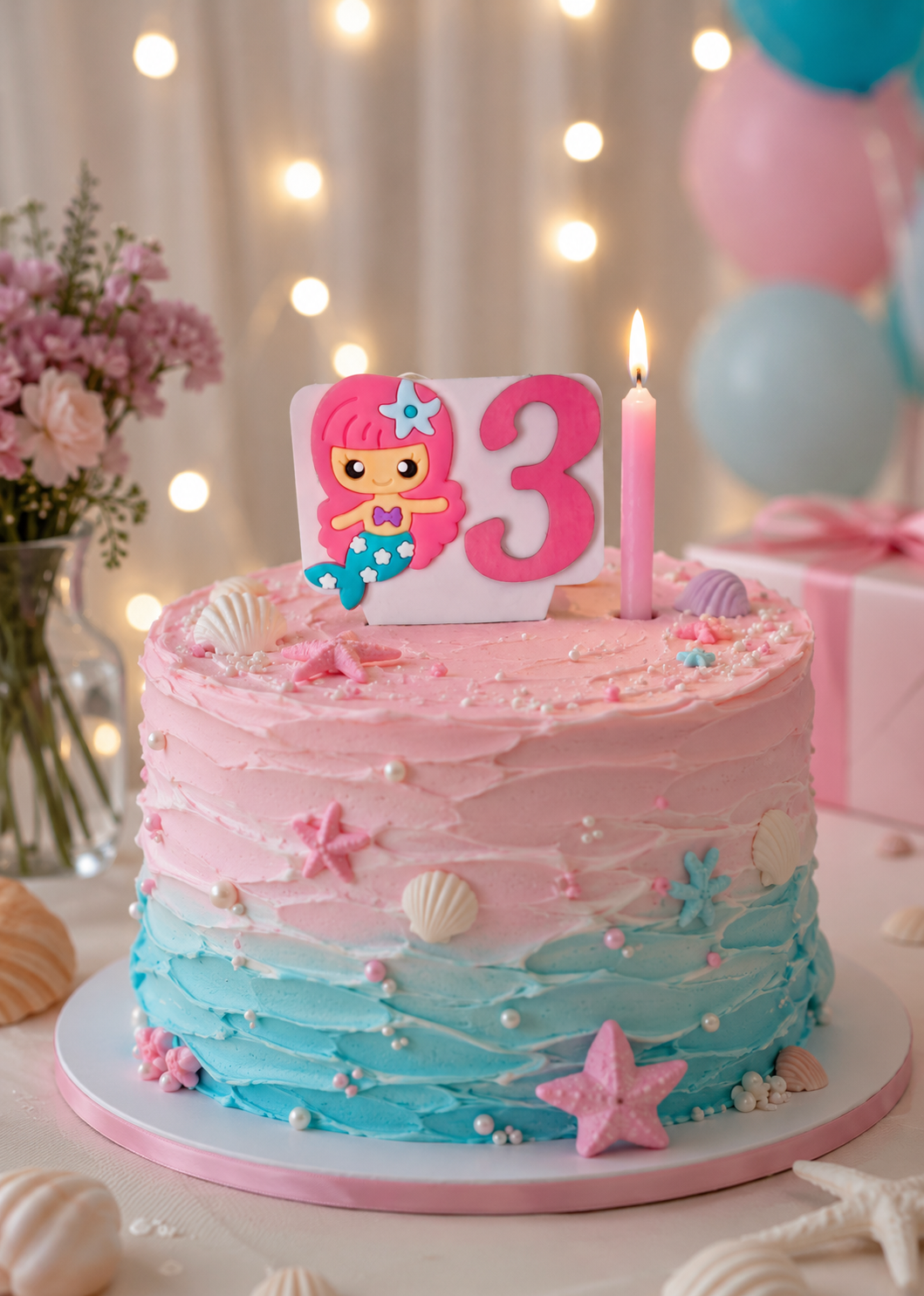Pink Mermaid-theme Cake Topper with a Candle !