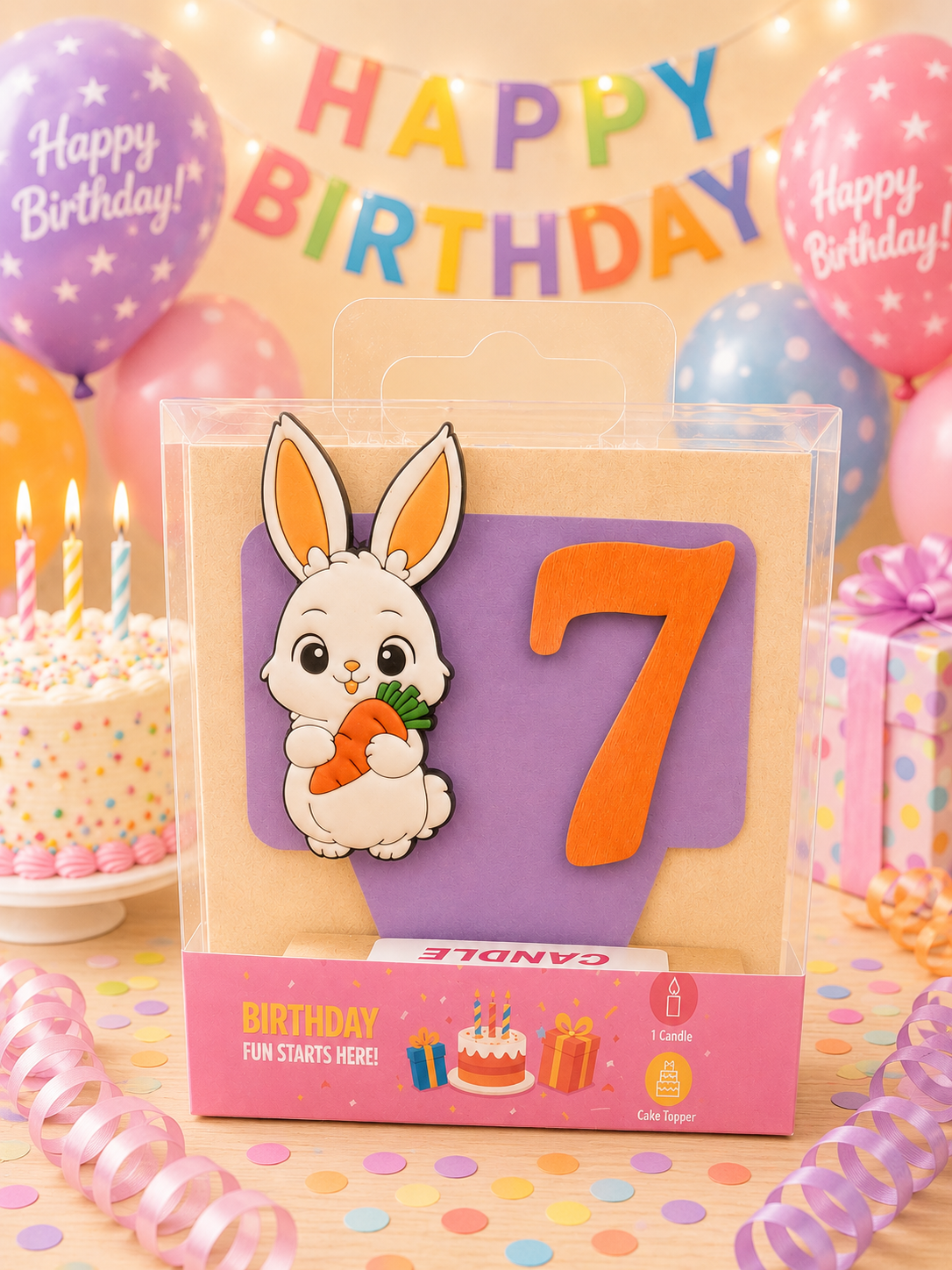 Bunny-theme Birthday Cake Topper with Candle!