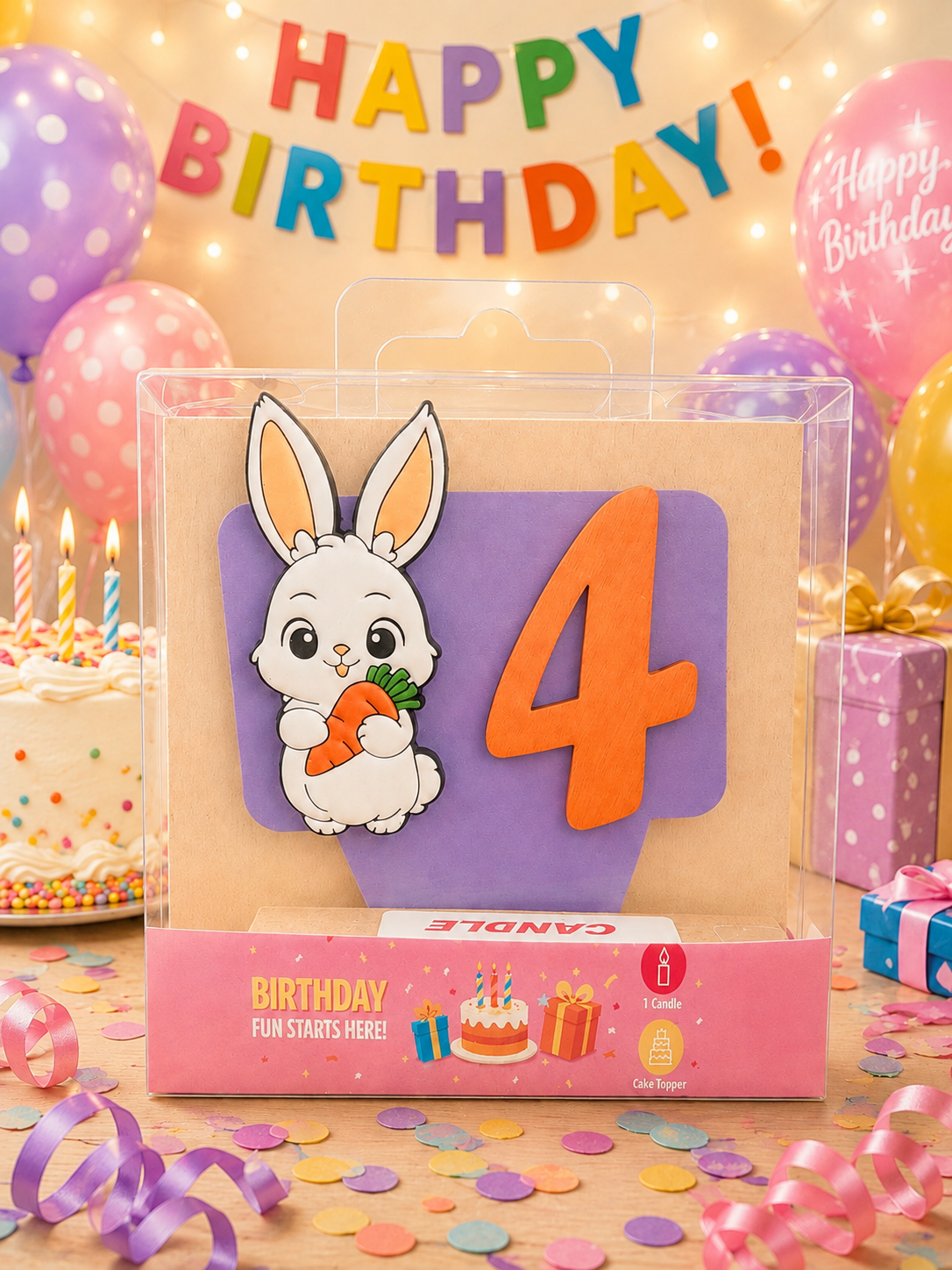 Bunny-theme Birthday Cake Topper with Candle!