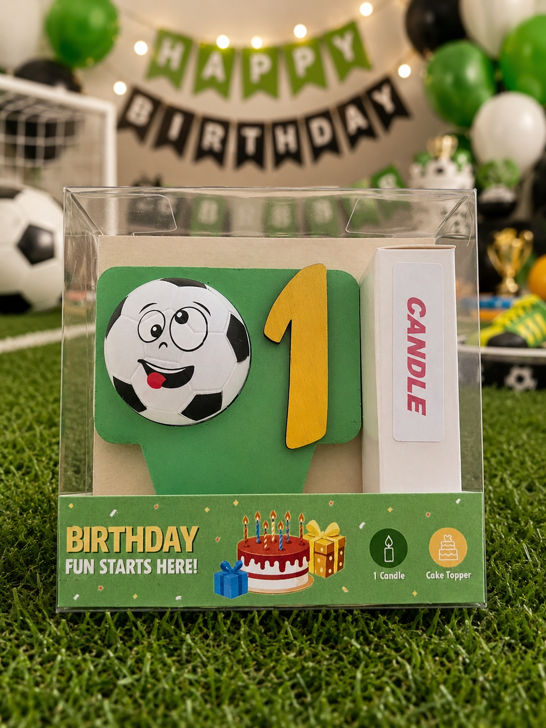 Soccer-theme Birthday Cake Topper with Candle !