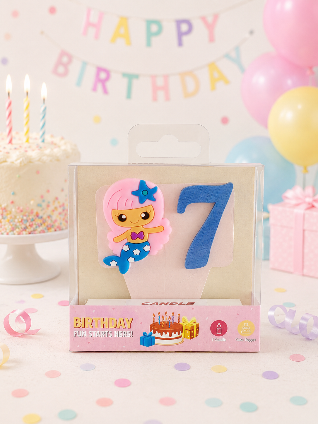 Mermaid-theme Birthday Cake Toppers with a Candle !