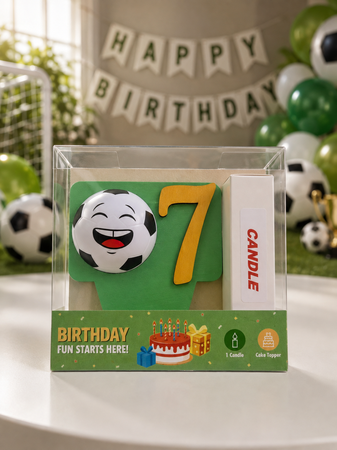 Soccer-theme Birthday Cake Topper with Candle !