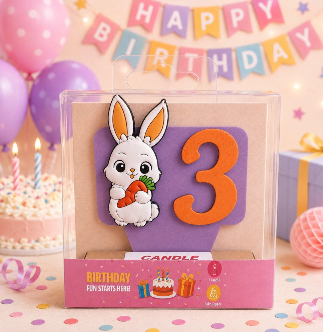 Bunny-theme Birthday Cake Topper with Candle!