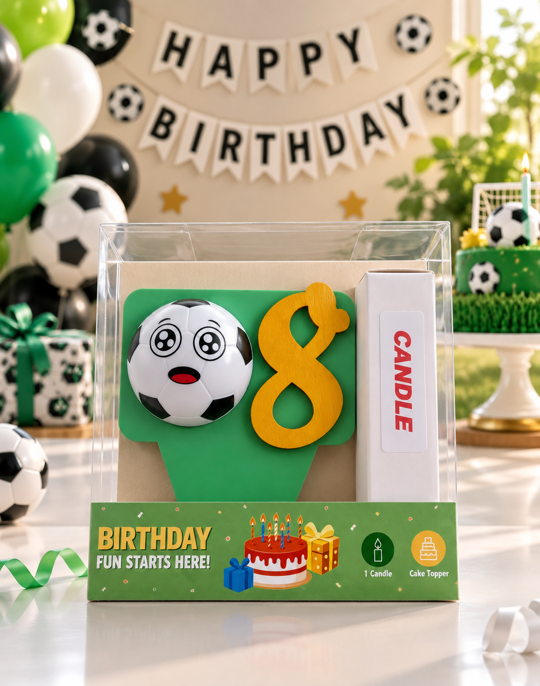 Soccer-theme Birthday Cake Topper with Candle !