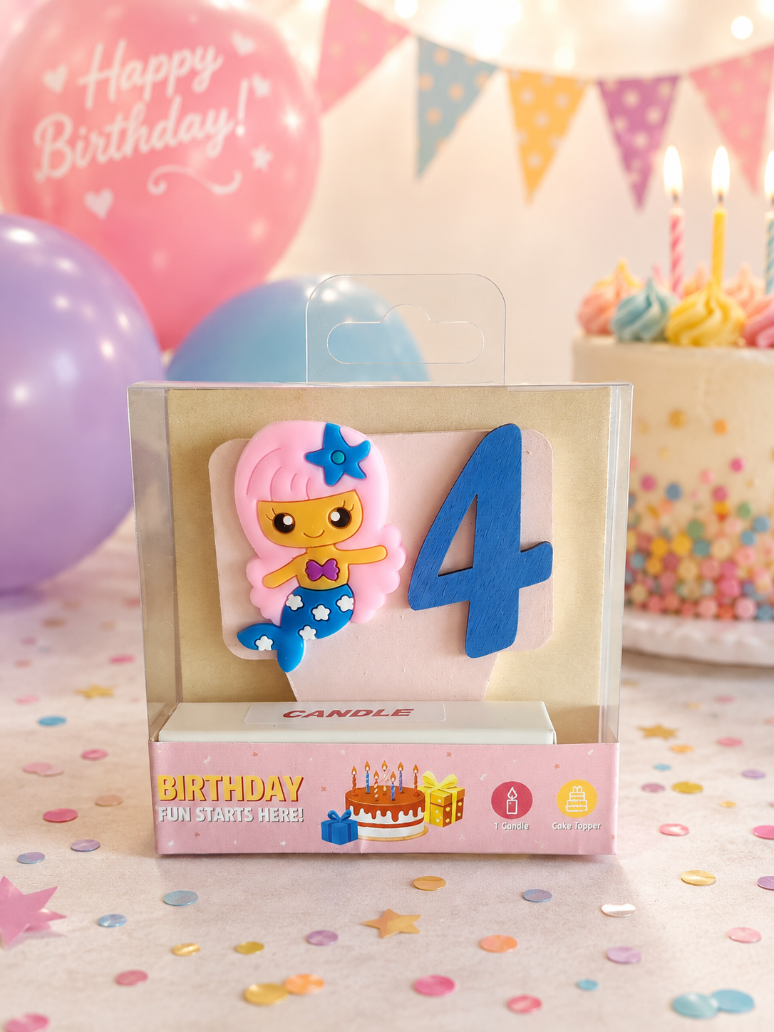 Mermaid-theme Birthday Cake Toppers with a Candle !