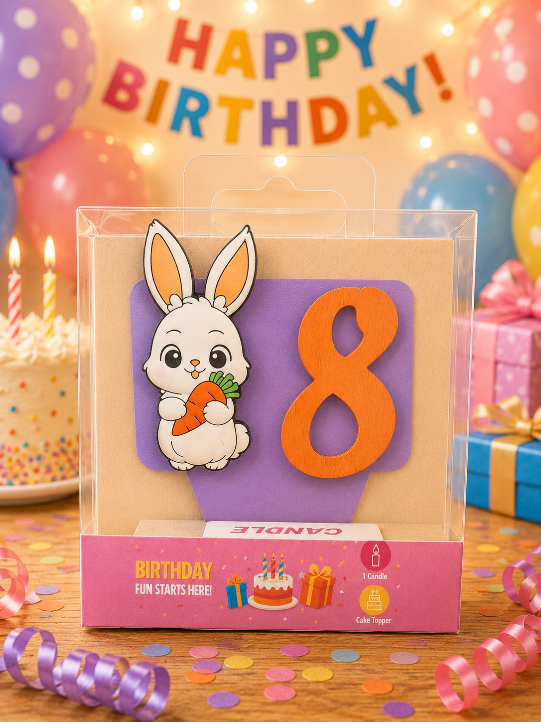 Bunny-theme Birthday Cake Topper with Candle!