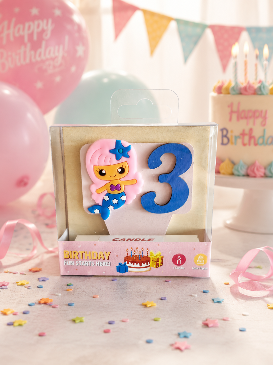 Mermaid-theme Birthday Cake Toppers with a Candle !