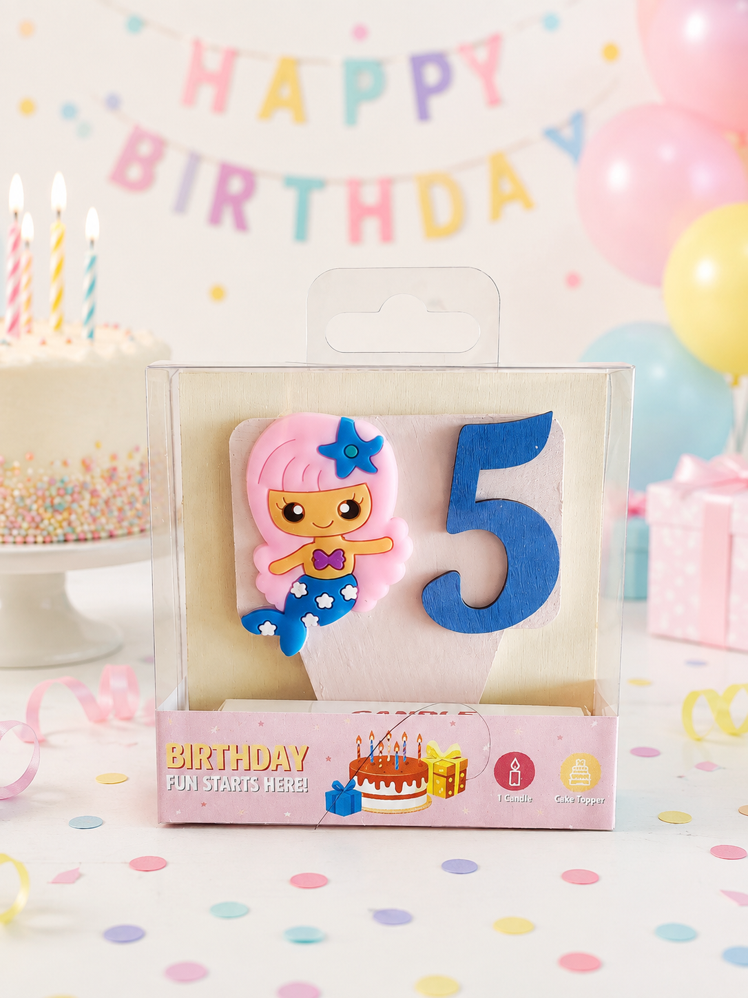 Mermaid-theme Birthday Cake Toppers with a Candle !