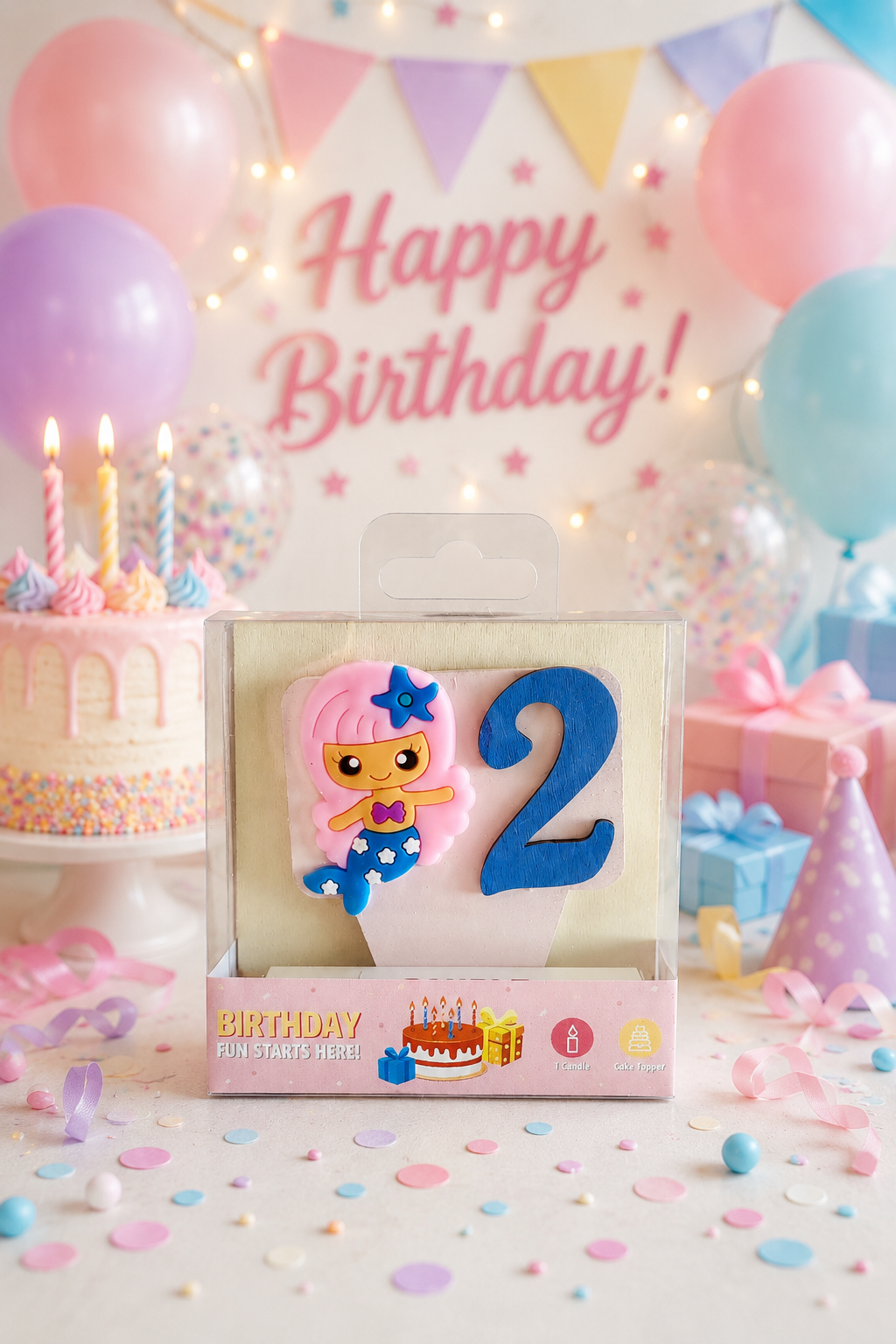 Mermaid-theme Birthday Cake Toppers with a Candle !