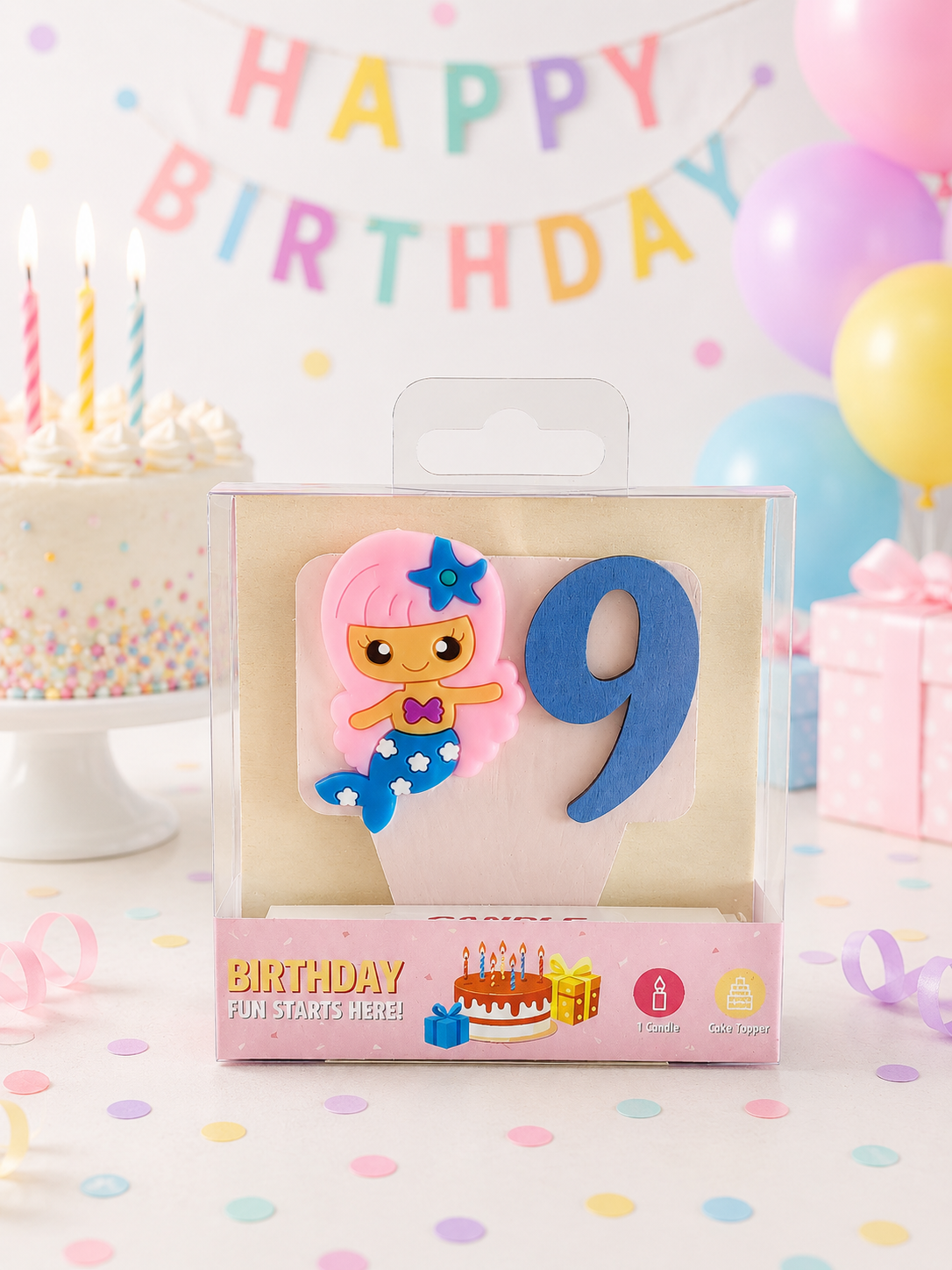 Mermaid-theme Birthday Cake Toppers with a Candle !