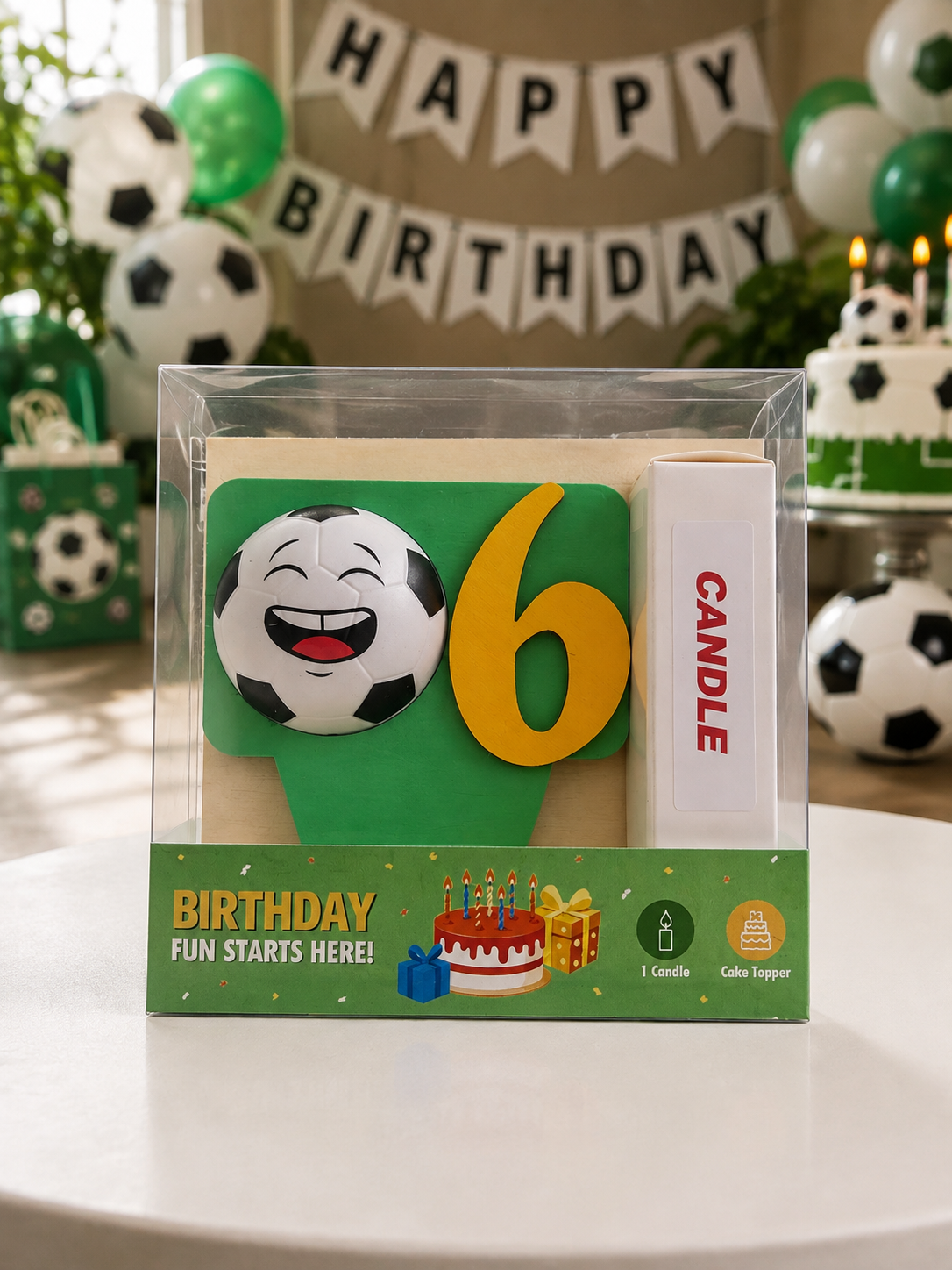 Soccer-theme Birthday Cake Topper with Candle !