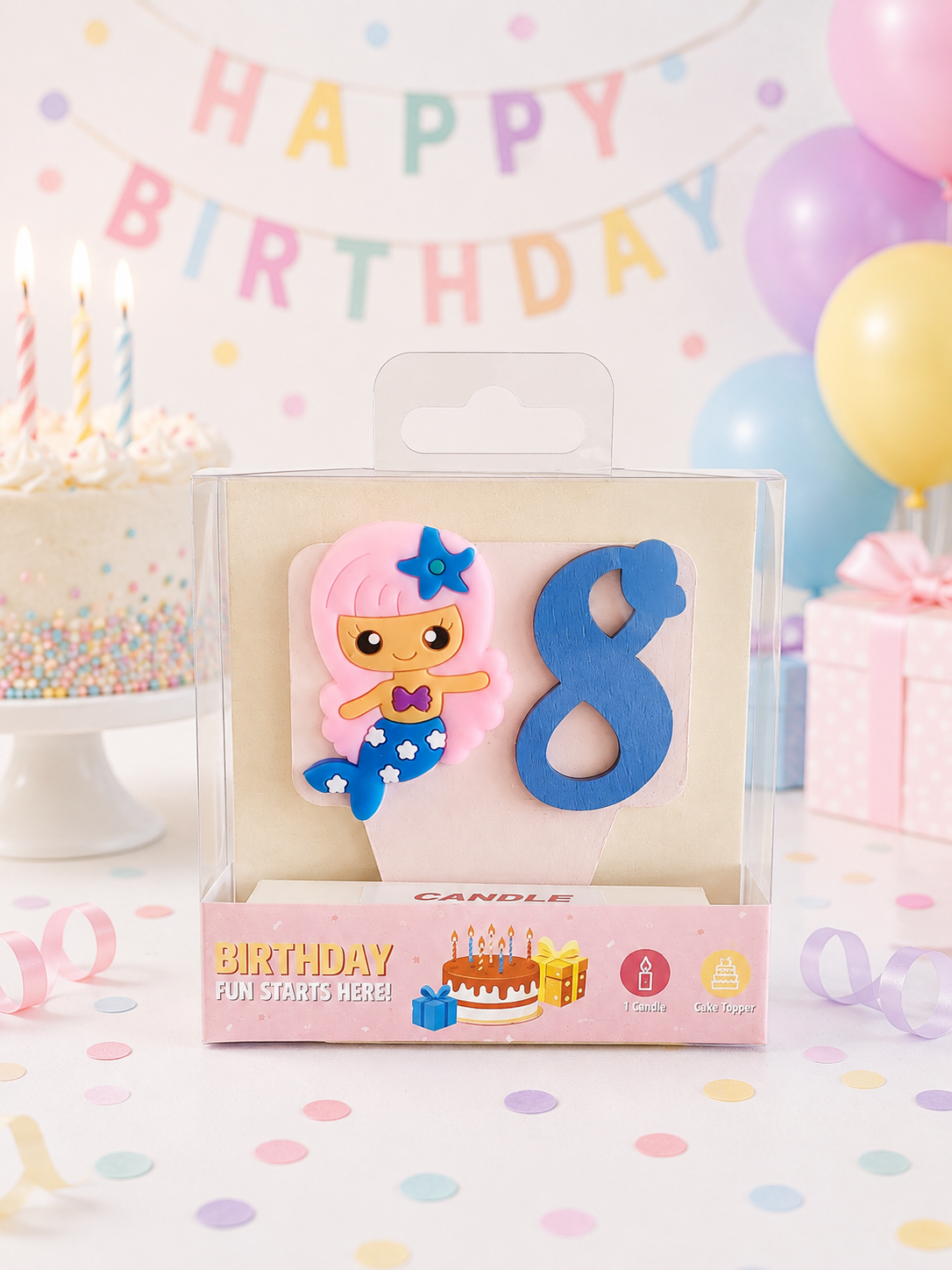 Mermaid-theme Birthday Cake Toppers with a Candle !