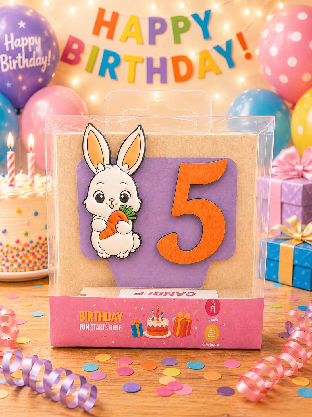 Bunny-theme Birthday Cake Topper with Candle!
