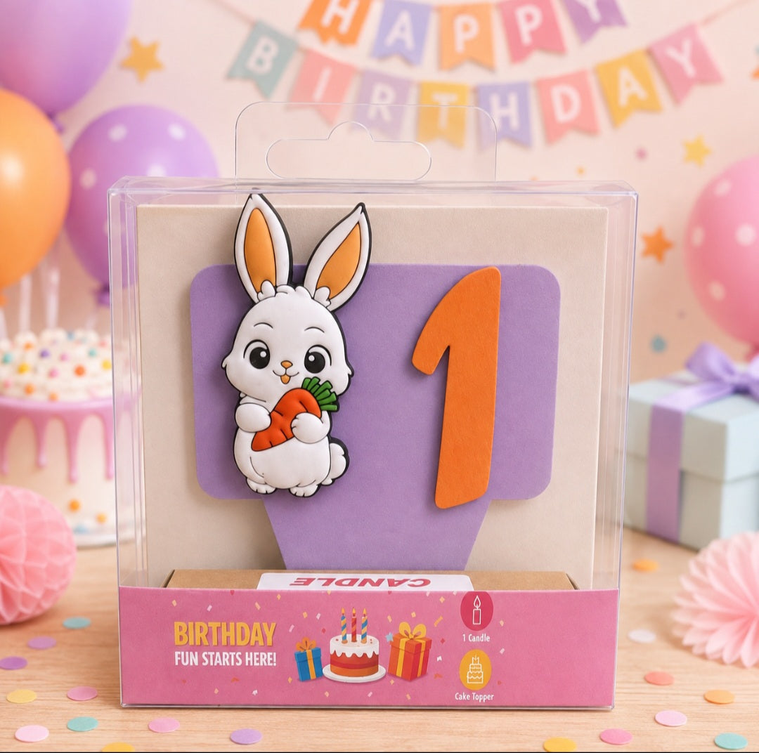 Bunny-theme Birthday Cake Topper with Candle!