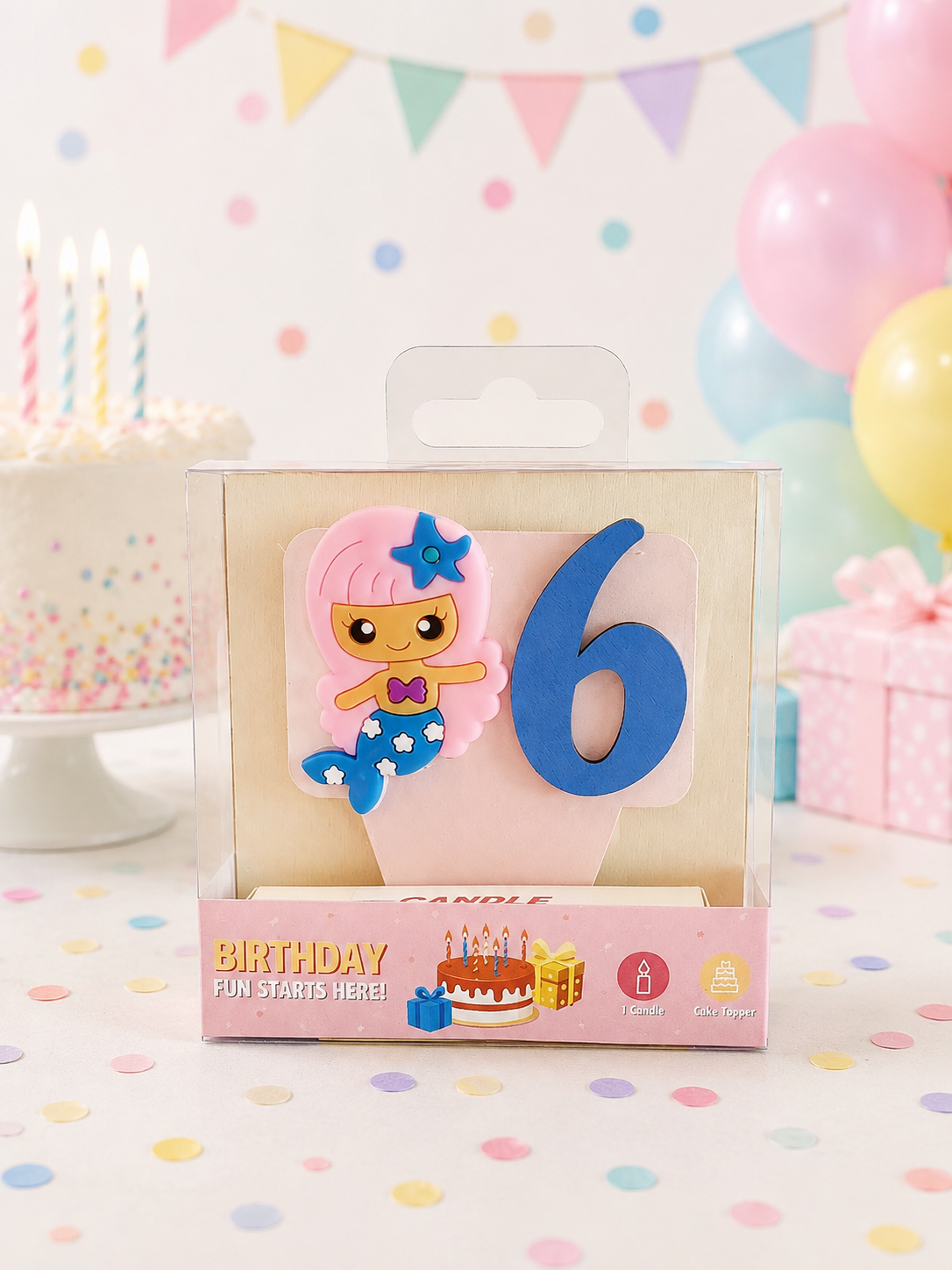 Mermaid-theme Birthday Cake Toppers with a Candle !