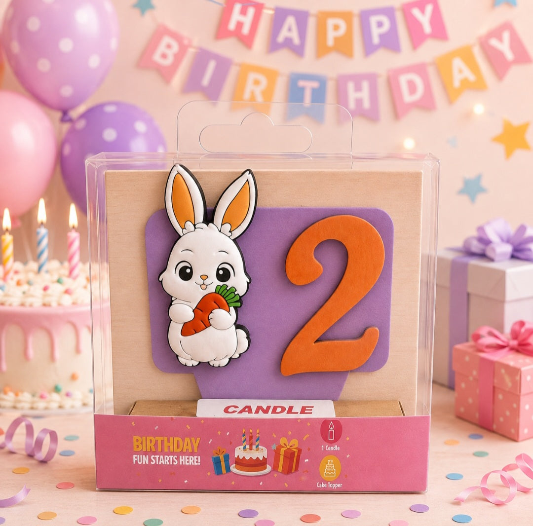 Bunny-theme Birthday Cake Topper with Candle!
